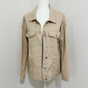 Fantastic Fawn Classic Tan Denim Jacket Smiley Face Applique Women's Size L